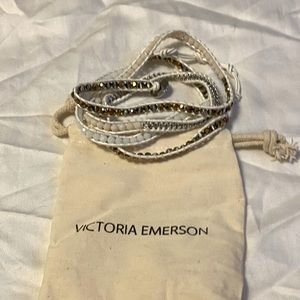 Victoria Emerson Wrap Bracelet. White leather w/ copper, silver, white beads
